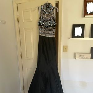 Sherri Hill 11204 Prom Dress Pageant Dress Black Mermaid back cutout high neck